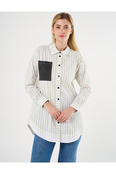 KYR Pistachio Green Denim Tunic - Striped Pattern