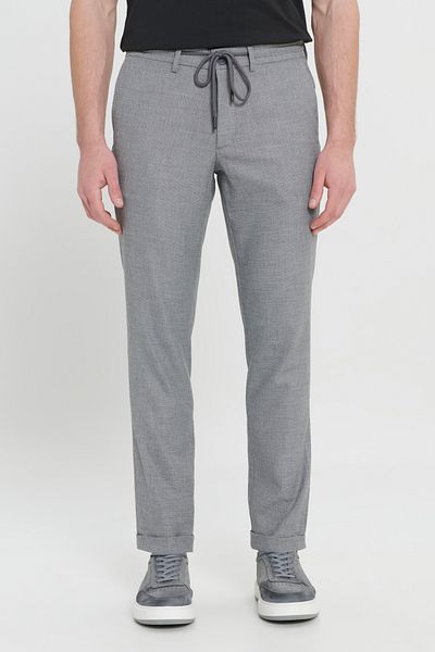ALTINYILDIZ CLASSICS Men's Black Comfort Fit Relaxed Cut Side Pocket Patterned Elastic Waist Trousers