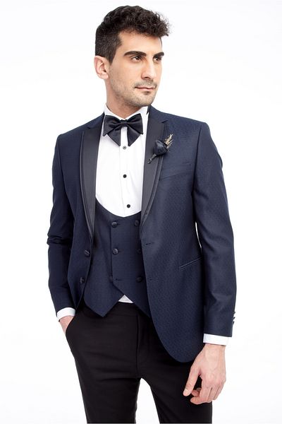 Kiğılı Slim Fit Slim Fit Mono Guler Vestă cu model Tuxedo și costum de mire