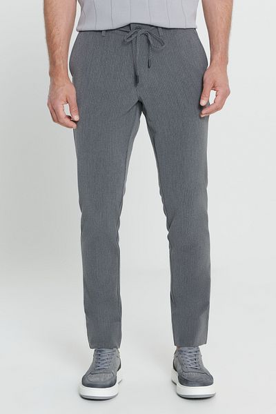 ALTINYILDIZ CLASSICS Men's Anthracite Slim Fit Slim Fit Side Pocket Patterned Elastic Waist Trousers