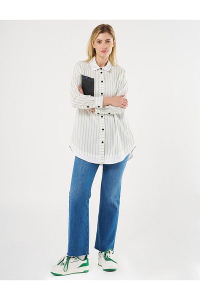 KYR Pistachio Green Denim Tunic - Striped Pattern