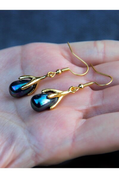 esha Doğal Taş Hematit Doğal Taşlı Sallantılı Altın Kaplama Kadın Küpe euku19h