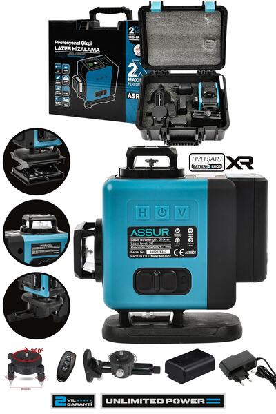 ASSUR Profesyonel 360° Lazer Hizalama 16 Köşe Otomatik Hizalama Yeşil Çizgili...
