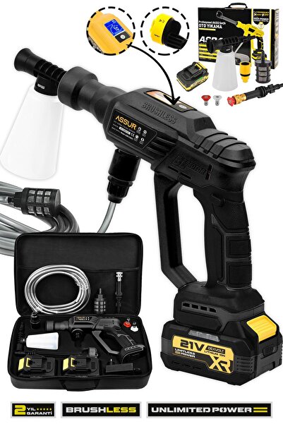 ASSUR 21v Kömürsüz Motor Yüksek Basınçlı Akülü Oto Araba Yıkama Makinesi Şarjlı