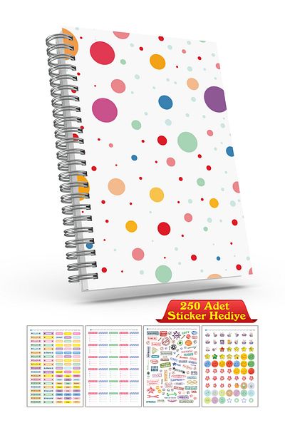 cabuk baskı Colorful Polka Dot Weekly Planner Agenda, A5 Timeless Agenda, Notebook, Sticker gift