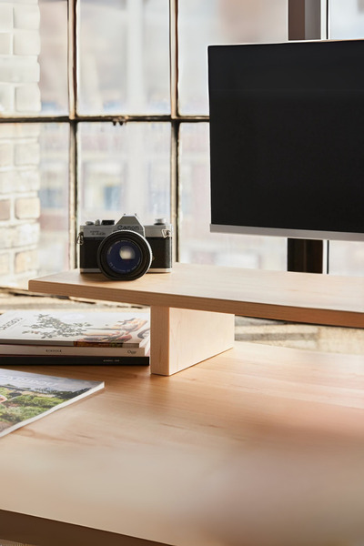 viveres WoodRise Beyaz Meşe - Doğal Ahşap Laptop ve Monitör Standı Bilgisayar ve Ekran Yükseltici (70x19)