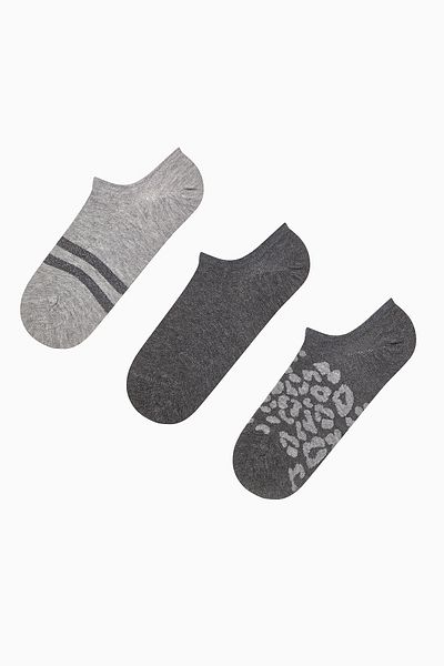 Penti Dreiteilige Snekaer-Socken mit Leopardenmuster und glänzenden Streifen in Grau