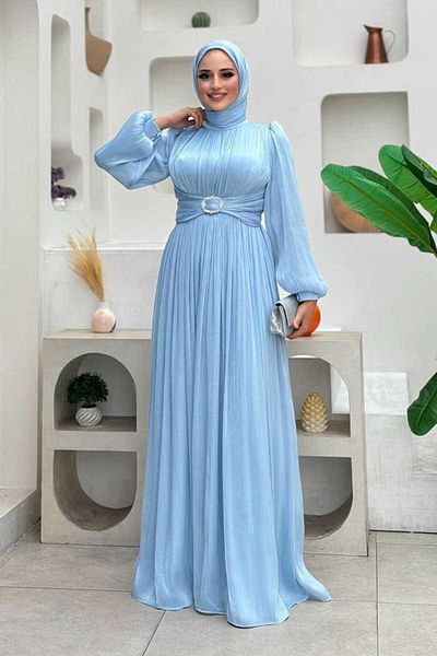 Bym Fashion Βρεφικό μπλε μπαλόνι με πλισέ βραδινό φόρεμα - 7013
