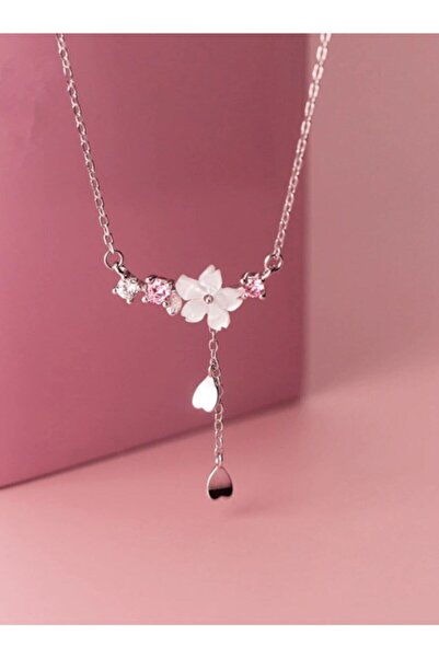 Modaadresiniz Baharın Müjdecisi Kalp Detaylı Sakura Kiraz Çiçeği Kolye