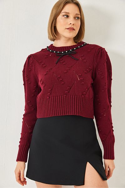 Bianco Lucci Women's Beaded Bow Knitwear Sweater 20246308