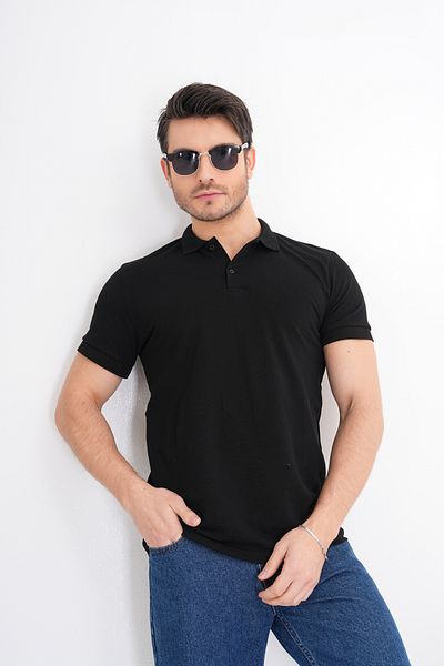 Marjill Ανδρικό μπλουζάκι μαύρο 100% βαμβακερό γιακά πόλο