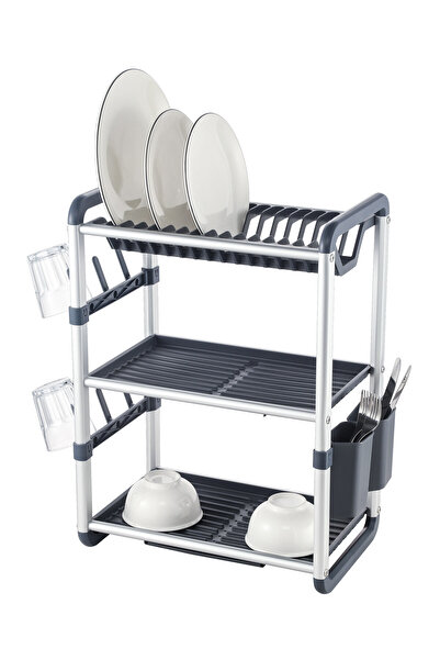 SAFA رف تجفيف الأطباق متعدد الوظائف من الألومنيوم بثلاث طبقات، للأطباق وأدوات المائدة ولوازم المطبخ./119735