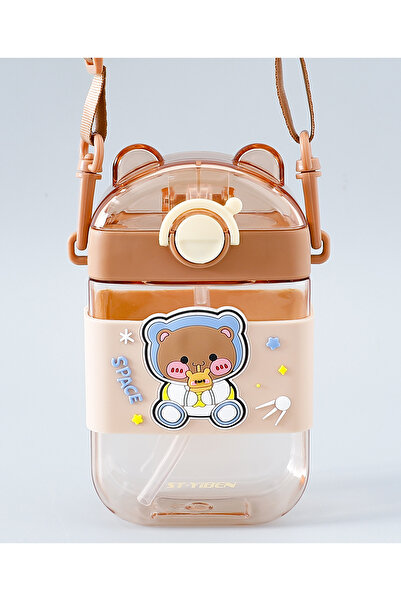 Fab N Funky Space Rabbit Sipper Water Bottle With Strap, Leak Proof, Durable, 3 Years+, Brown - 470mL