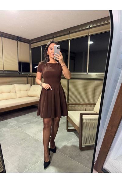 caddstore Το My 3680 Skirt Piece Ραμμένο Καφέ Φόρεμα Καμπάνα