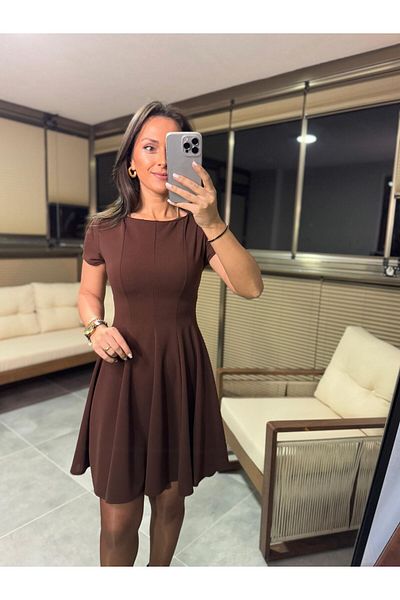 caddstore Το My 3680 Skirt Piece Ραμμένο Καφέ Φόρεμα Καμπάνα