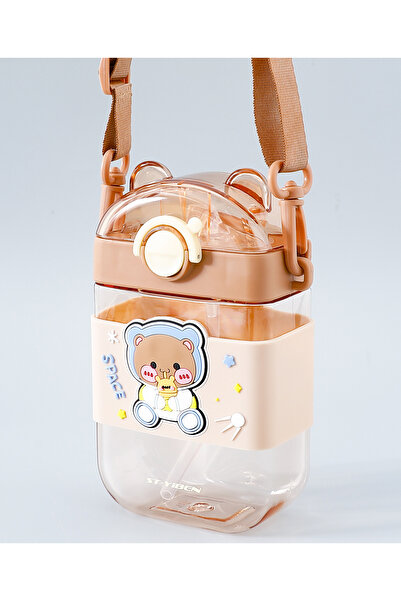 Fab N Funky Space Rabbit Sipper Water Bottle With Strap, Leak Proof, Durable, 3 Years+, Brown - 470mL