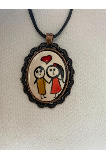 HEDİYEM EVİME İznik Çini Kolye Sevgili Temalı Deri İpli
