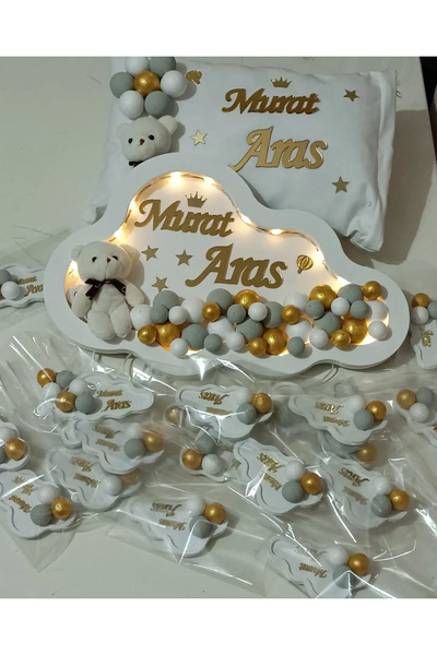 bebek atölyem El Işi Led'li Bebek Kapı Süsü, El Işi Takı Yastığı Ve 20 Adet Magnet