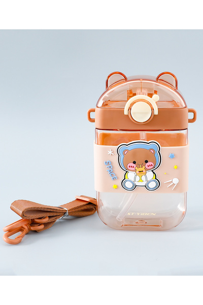 Fab N Funky Space Rabbit Sipper Water Bottle With Strap, Leak Proof, Durable, 3 Years+, Brown - 470mL