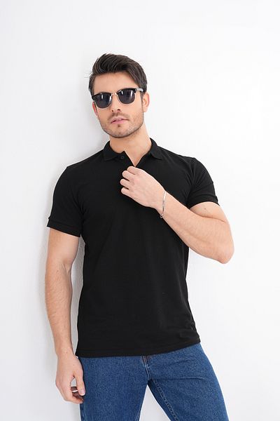 Marjill Ανδρικό μπλουζάκι μαύρο 100% βαμβακερό γιακά πόλο