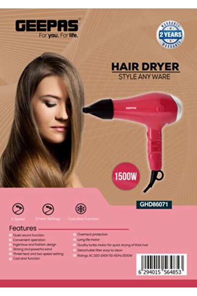Geepas 1500 W Hair Dryer- High Speed, Quiet Sound and Cool Shot Function,
