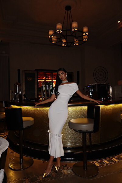 Eyyo Λευκό φόρεμα Bogen με φιόγκο ATE-1683