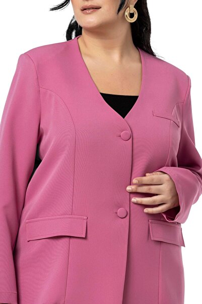 DISENTIS MODEST Μεγάλο μέγεθος με επικάλυψη με κουμπιά, διακοσμητικό κάλυμμα τσέπης, με επένδυση Dusty Rose Jacket