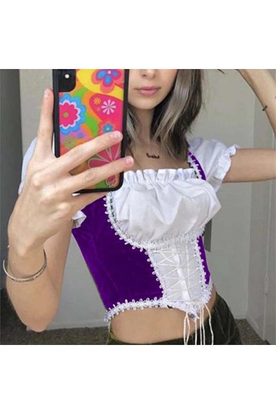 Köstebek Tricou Harajuku Stil Medieval Purple Half Femei