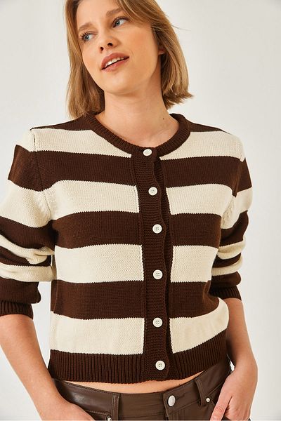 Bianco Lucci Women's Striped Knitwear Cardigan 20246868
