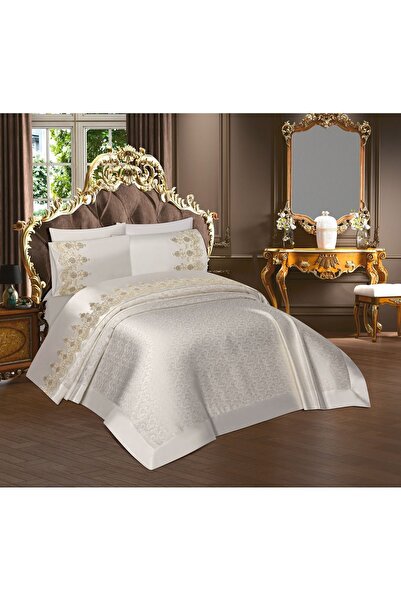 bursa çeyiz Luxury French Guipure 6 Piece Brocade Chenille Cotton 1st Class Quality Double Bedspread Set