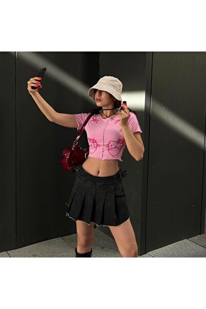 Köstebek Pink Hello Kitty - Ruchinleck Short Sleeve Crop