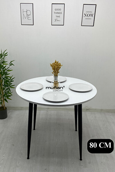 Mufian Concept Valencia - 80 CM Beyaz Tabla Metal Ayaklı Mutfak Masası - Yeme...