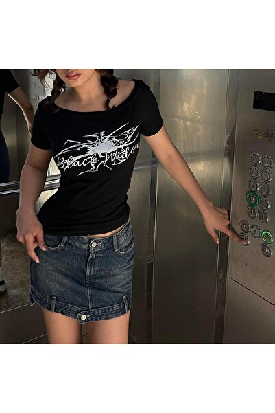 Köstebek Μαύρη Μαύρη Χήρα Αράχνη με κοντό μανίκι