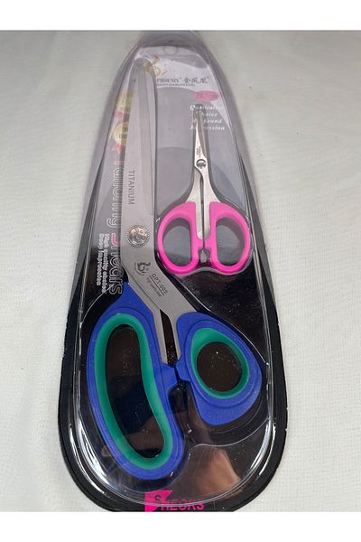 golden phoenix 9" Tailor Scissors and Embroidery Scissors Titanium Steel Blue and Pink Set