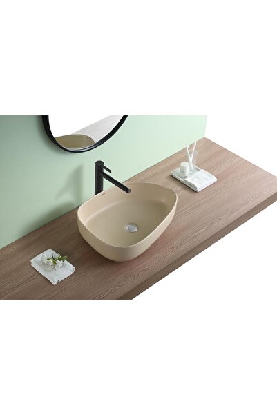 PUROSER Troya Matt Beige Tezgah Üstü Seramik Lavabo