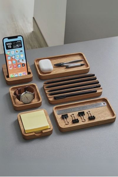 ESLENTA 4-Piece Wooden Solid Table Organization Set
