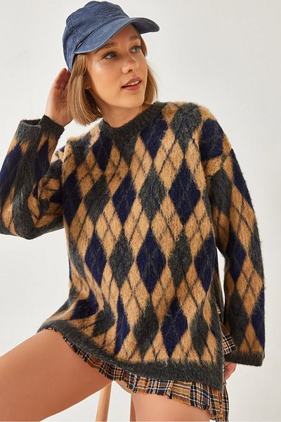 Bianco Lucci Women's Raised Lozenge Split Knitwear Sweater 20246344