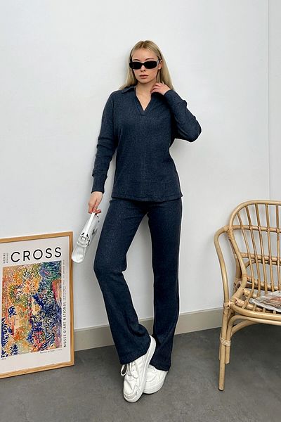 VAGGON Anthracite Polo Neck Γυναικείο Μπλουζάκι και Παντελόνι Palazzon - Vgn-796-001
