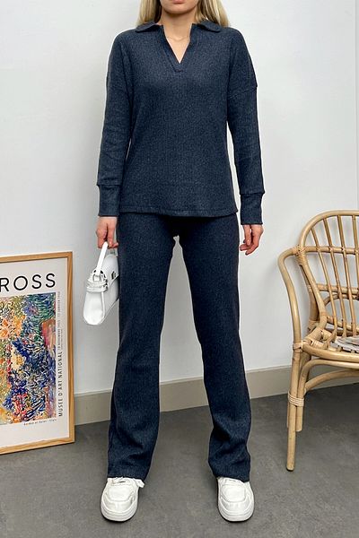 VAGGON Anthracite Polo Neck Γυναικείο Μπλουζάκι και Παντελόνι Palazzon - Vgn-796-001