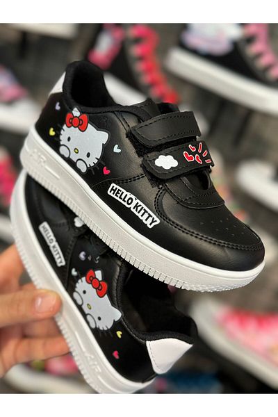 MECH BUTİK Pantofi sport pentru copii cu velcro negru cu imprimeu Kitty