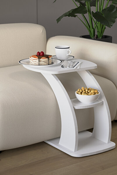 HMC DECOR Tekerlekli Koltuk Servis Sehpası Beyaz