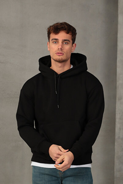 COTTONLAB Unisex Oversize Geniş Kesim Pamuklu Yumuşak Dokulu Içi Polarlı Basic Kapüşonlu Sweatshirt