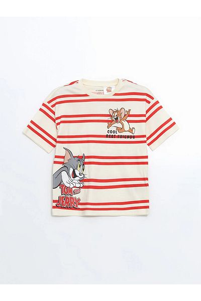 LC Waikiki Lcw Kids Beige Tom and Jerry Printed Boys T-Shirts and Shorts 2-Piece
