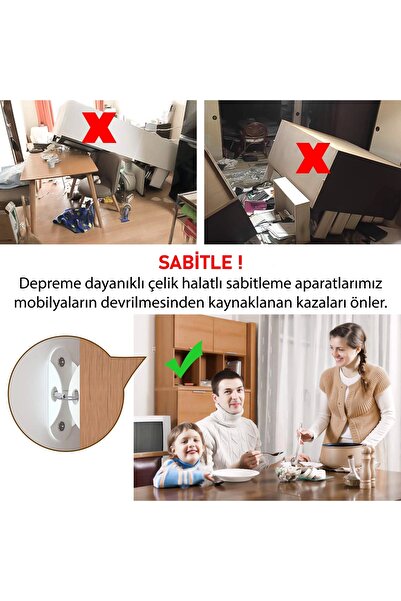 MR.BRACKET Çelik Halatlı Ağır Eşya Sabitleme Kiti - Bebek Koruyucu Çocuk Güvenliği Şifonyer Sabitleyici Aparat