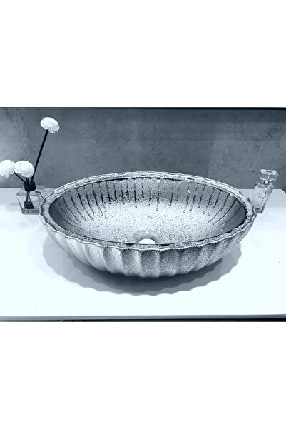 PUROSER Luvia Oval Gümüş Tezgah Üstü Seramik Lavabo