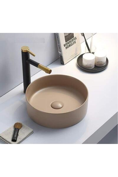 PUROSER Titus Matt Beige Tezgah Üstü Çanak Lavabo