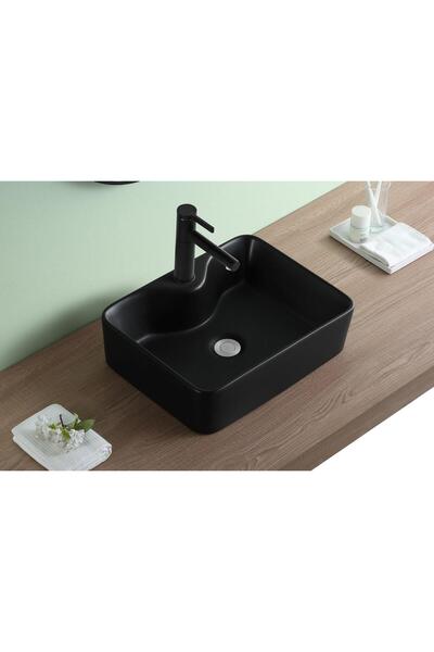 PUROSER Finike Matt Black Tezgah Üstü Seramik Lavabo