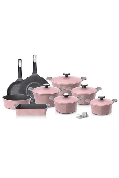 NEOFLAM Exterma Granite Cookware Set, 14 Pieces, Pink. 20cm - 22cm - 24cm - 26cm -28cm -26cm - 30cm - 28cm