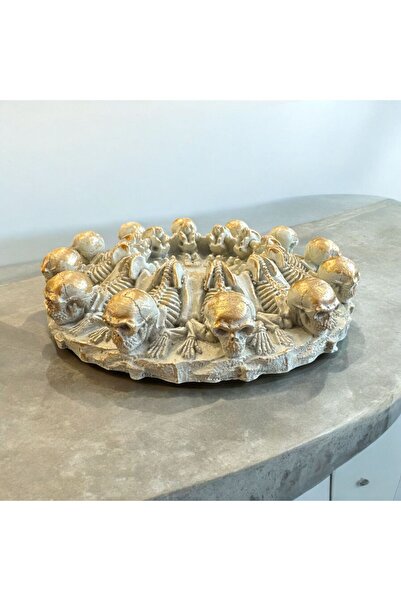 Peramari Dekoratif Polyester Kurukafalı Küllük Krem Eskitme