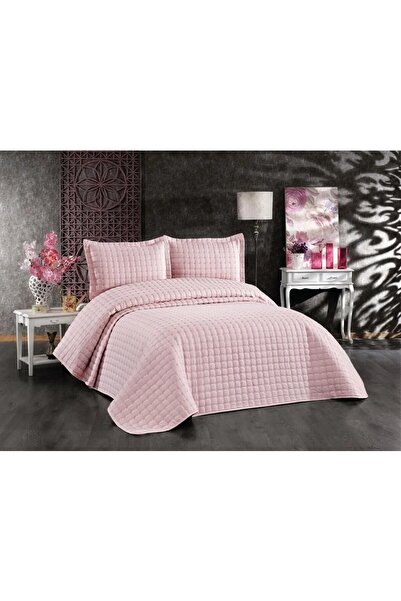 bursa çeyiz Etehometex Belenay Quilted Bedspread Powder-Powder Embroidery Dou...